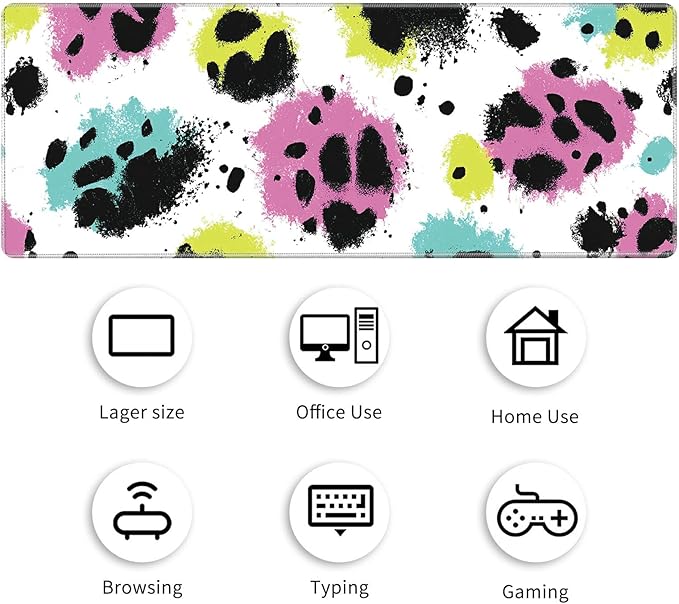 Desk Mat Large Gaming Mouse Pad (31.5x11.8 inch) with Stitched Edges, XL Mouse Pad +Coaster, Extended Mouse Mat Keybroad Mousepad Non-Slip Rubber for Gamer Men Women, Color Leopards