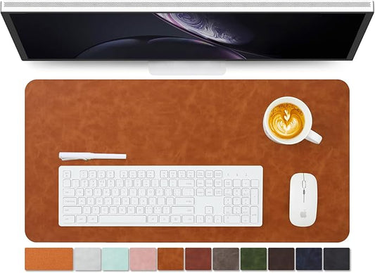 Distressed Leather Desk Mat - Non-Slip PU Desk Pad for Office and Home - Desk Organization and Accessories - Ideal for Large Mouse Pad and Desk Mats on Top of Desks(Tan,27.6"x 13.8")