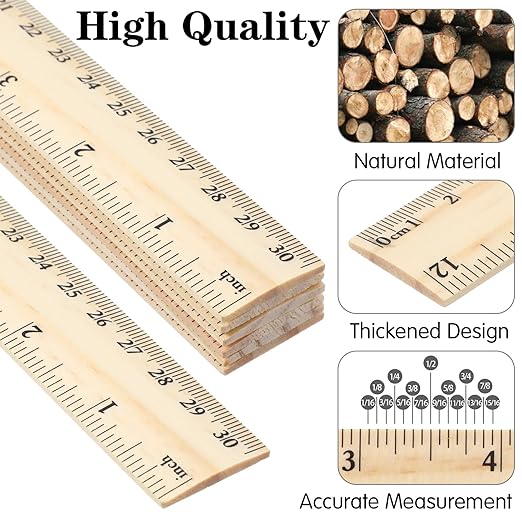 100 Pcs Wooden Ruler 12 Inch Rulers Bulk Wood Measuring Ruler 2 Scale Rulers for Classroom Ruler with Centimeters and Inches 30 cm Drafting Tools for Home Office