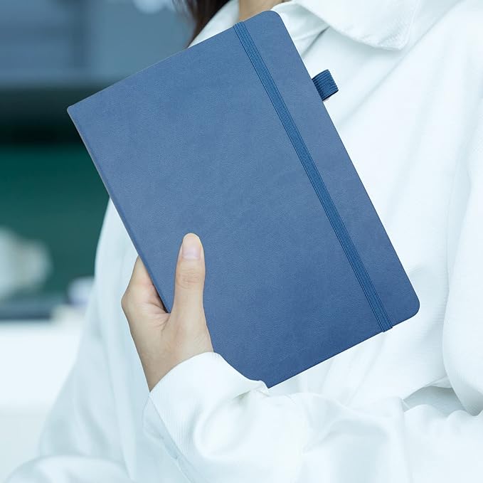 Deziliao Lined Journal Notebooks with Pen Loop, Hardcover Notebook Journal for Work, 100Gsm Premium Thick Paper with Inner Pocket, Medium 5.7"x8.4", （Green-Blue, Ruled）