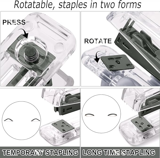 Desk Organizers and Accessories 7Pcs Set with 360-Degree Rotating Pen Holder, Acrylic Stapler, Tape Holder, Staple Remover, Binder/Paper Clips Kit, Scissor and 1 Box of Staples (Black)