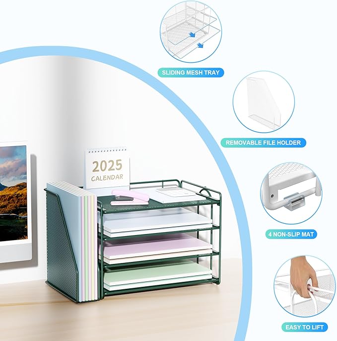 Spacrea Paper Organizer, Desk Organizers and Accessories for Desk with File organizer, Desk Accessories & Workspace Organizers for Catalog & Reference Racks (Dark Green)