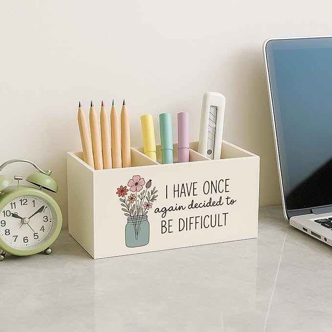 Funny Mental Health Pen Pencil Holder for Desk, Sarcastic Office Humor Gifts for Coworkers, I Have Once Again Decided to Be Difficult Funny Pencil Cup for Office