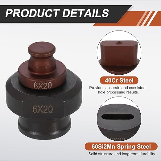 HARFINGTON Hydraulic Hole Punch Die 6x20mm Oval Hole 40Cr Steel Electric Punching Kit for MHP-20 JP-20 Electric Punching Machine, Burgundy & Black