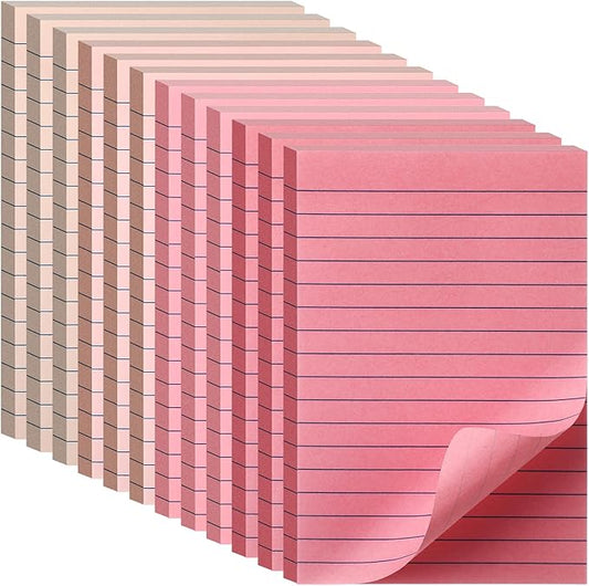 12 Pads Pink Boho Sticky Notes 4x6 with Line, Lined Self Stick Notes Pads Boho Office Supplies, Vintage Aesthetic School Accessories 50 Sheets/pad