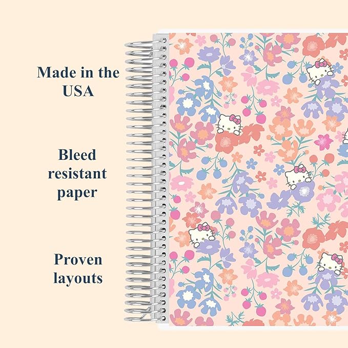 Erin Condren 8.5" X 11" Spiral Bound Productivity Notebook - Hello Kitty Meadows, 160 Lined Page & To Do List Organizer Notebook, 80Lb Thick Mohawk Paper, Stickers Included