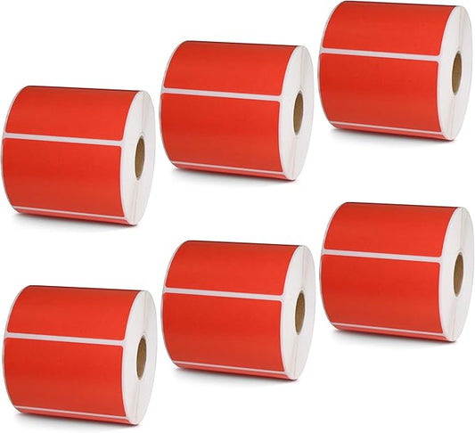 BETCKEY - 3" x 2" Multipurpose & Shipping Labels Compatible with Zebra & Rollo Label Printer,Premium Adhesive & Perforated[Red, 6 Rolls, 4500 Labels]