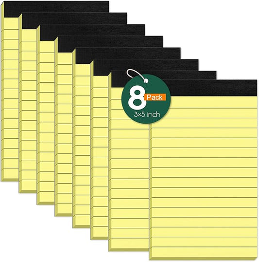 8 Pack Small Note Pads 3x5 In, College Ruled 3 x 5'' Notepads Server Note Pads, Micro Perforated Small Pocket Size Notebook Mini Writing Pads Memo Pads of Lined Paper Notepad Narrow Ruled Scratch Pads