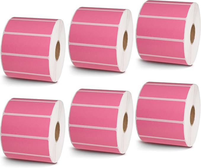 BETCKEY - 2.5" x 1" Multipurpose & Barcode Labels Compatible with Zebra & Rollo Label Printer,Premium Adhesive & Perforated[Pink, 6 Rolls, 8280 Labels]