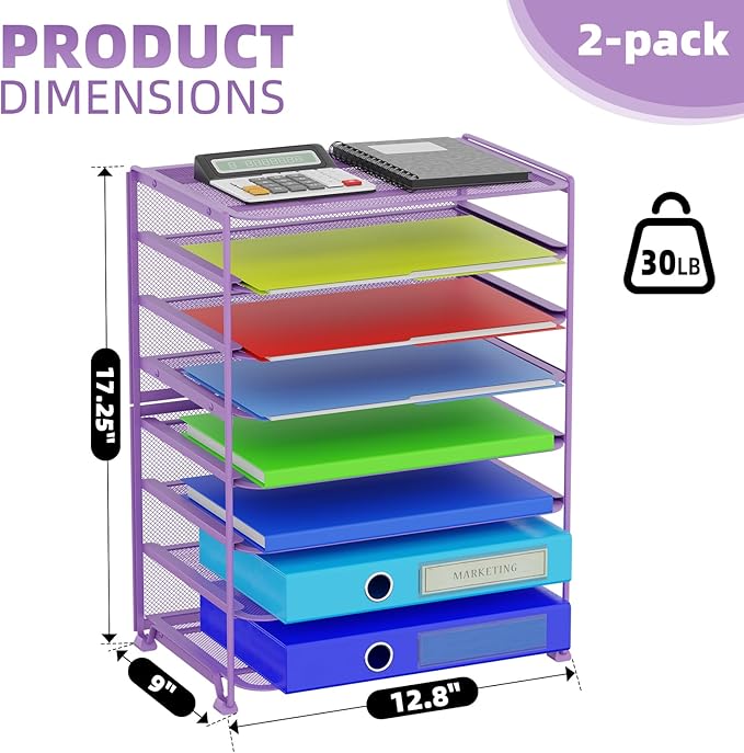 Simple Trending 2 Pack 8 Tier Letter Tray Paper - Mesh Desk File Organizer for Office School Desktop, Violet