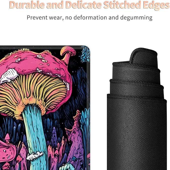 Desk Mat Large Gaming Mouse Pad (31.5x11.8 inch) with Stitched Edges, XL Mouse Pad +Coaster, Extended Mouse Mat Keybroad Mousepad Non-Slip Rubber for Gamer Men Women, Magic Mushrooms
