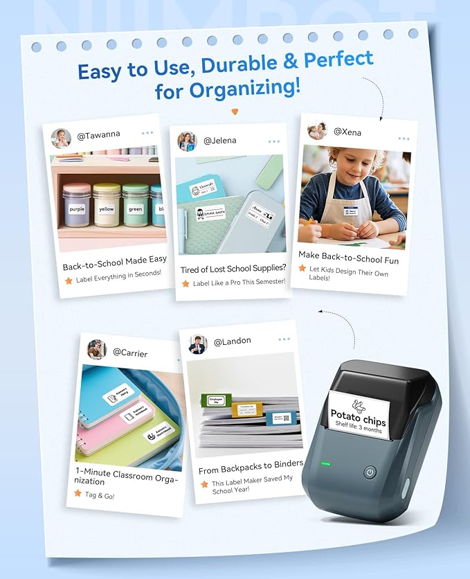 NIIMBOT B1 Label Maker Machine with Tape, Thermal Label Printer Easy to Use for Office, Home, Business, 2 Inch Label Maker with 2'' x1.18'' Labels