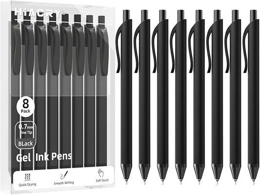 8 Pack Black Gel Pens (0.7mm Fine Point) – Smooth Quick-Drying Ink, Retractable Gel Pen for Writing, Journaling, Note-Taking – Office, School, Home & Work Supplies (8Pcs-Black Ink
