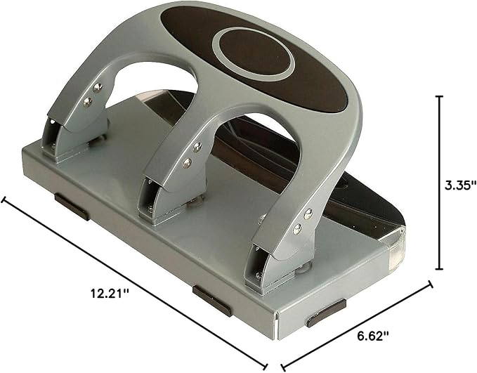 Officemate Deluxe 3-Hole Punch, Heavy Duty, with Chip Drawer, 45 Sheet Capacity (90100), Silver/Navy