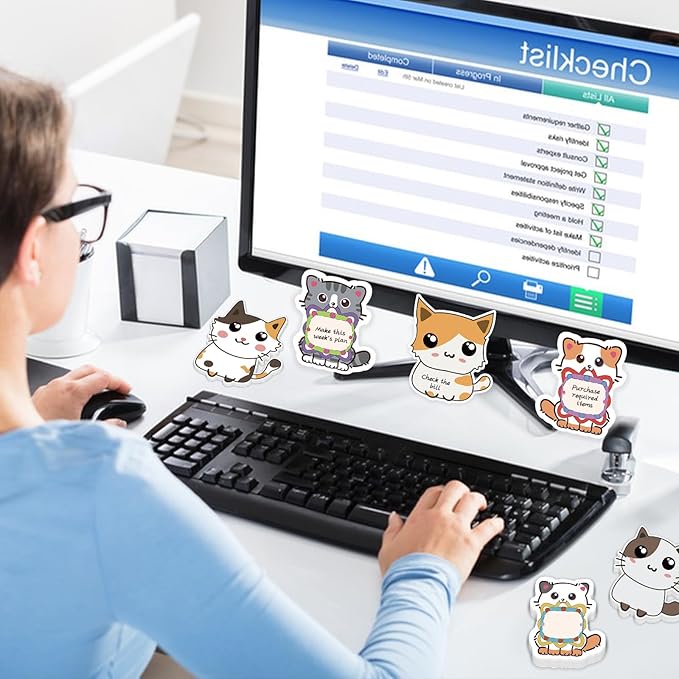 600Pcs Cute Cat Sticky Notes, Cartoon Cat Animal Sticky Notes Kawaii Sticky Note Pads Self-Stick Memo Pads Cat Shapes Memo Notes for Cat Lovers Students Home Office School Supplies