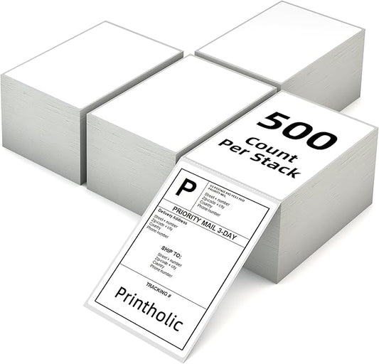 4" x 6" Fanfold Direct Thermal Labels, 500 Labels per Stack, 4 Stacks, White Perforated, Permanent Adhesive - Shipping Label Compatible for Zebra, Rollo, MUNBYN Thermal Printer