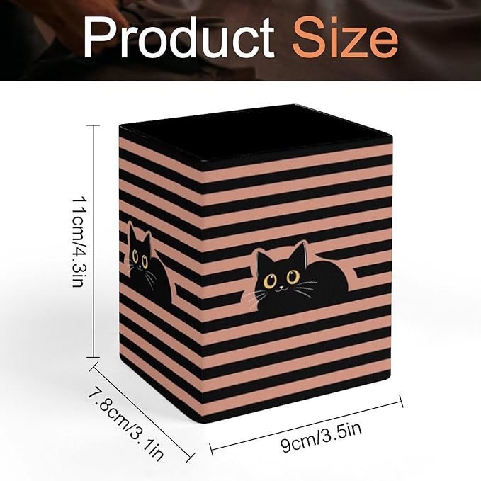 Square Pen Holder & Pencil Organizer for Desk - Office Storage Organizer, Markers/Makeup Brushes/Scissors Holder, Compact Desk Decor Accessories for Home Classroom School(Cute Cat)