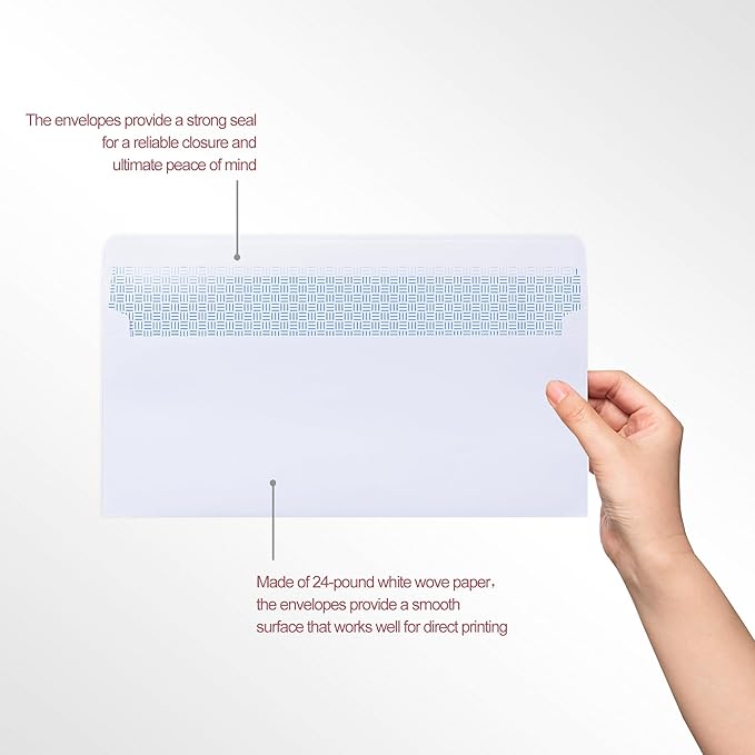 Zzrywuty #10 Letter Size Mailing Envelopes for Business, 100pcs Self Seal Windowless Security Envelopes 4-1/8 x 9-1/2 Inch White 24LB Paper