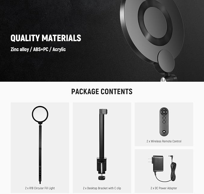 NEEWER Basics 18W 7" Ring Light with Desk Stand/C Clamp, 2 Pack 3000K-6500K Dimmable Full Screen LED Circle Lighting for Video Conference Streaming Phone Selfie Recording Laptop Computer Zoom, R18