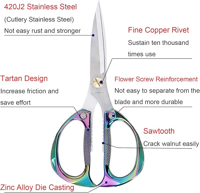 Kitchen Scissors All Purpose Heavy Duty Kitchen Shears for Food, Meat, Poultry, vegetable, Herbs| 7.5inches Utility Scissors for Cooking, Office, Fabric