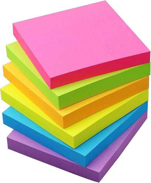Sticky Notes 3x3 Self-Stick Notes Pads with 6 Bright Colors, Easy to Post for Office, School, Home, 6 Pads/Pack, 100 Sheets/Pad(Standard)