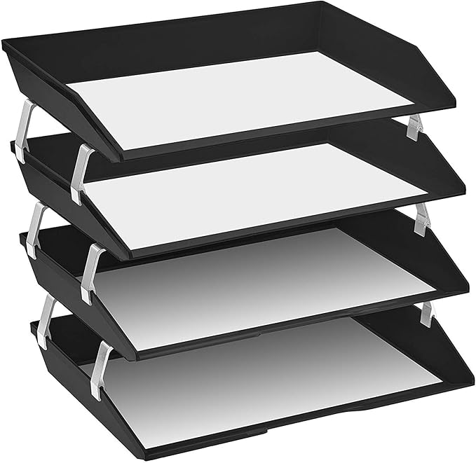 Acrimet Facility 4 Tier Letter Tray, Side Load, Letter Size/A4, Desktop File Organizer, Plastic (Black)