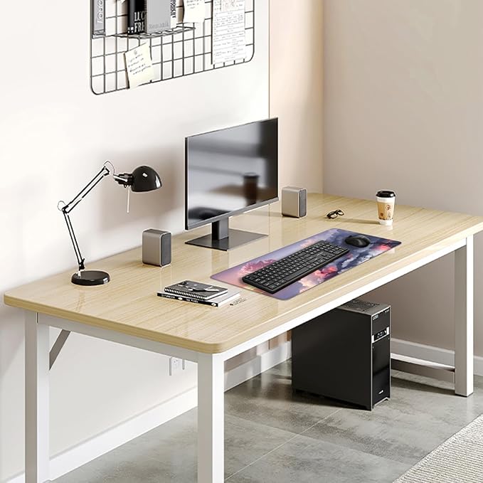 Volcano and Cherry Blossoms Desk Pad Mouse Pad,Large Nature Mouse Mat with Stitched Edges,Non-Slip Rubber Base Mousepad for Office PC Keyboard Laptop and Home Work Desk Mat(27.5X11.8 in)