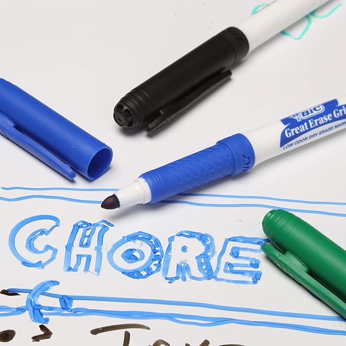 BIC Intensity Black Low Odor Dry Erase Markers, Fine Tip, 12-Count Pack of Erasable Markers With Low-Odor Ink for a Pleasant Writing Experience