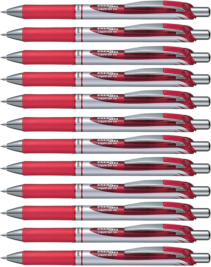 Pentel BL77-BO Energel XM Retractable Gel Pen with 0.7 mm Tip, 0.35 mm Line Width - Red, Pack of 12