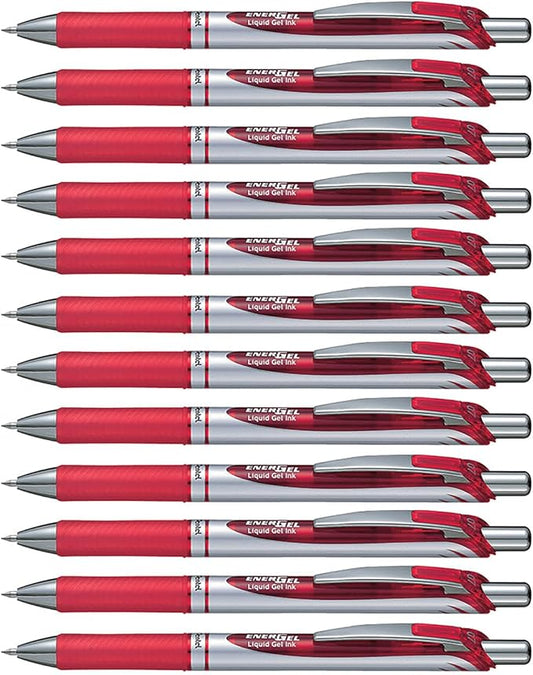 Pentel BL77-BO Energel XM Retractable Gel Pen with 0.7 mm Tip, 0.35 mm Line Width - Red, Pack of 12