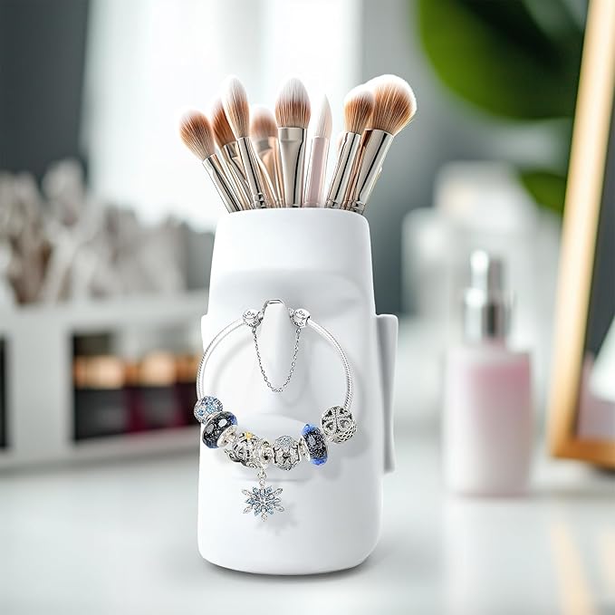 Multifunctional Handmade Eyeglass Holder and Pen Holder Desk Organizer for Office, Home Decor,Creative vase, Makeup Brush Storage (White)