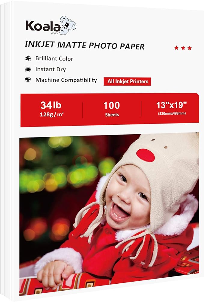 Koala Thin Inkjet Paper 13x19 Inches Matte Paper 100 Sheets 6.5Mil Compatible with Inkjet Printer