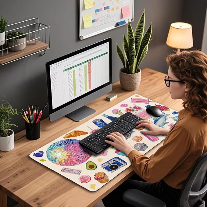 Watercolor Stickers Gaming Mouse Pad 31.5"x15.7"｜XXL Desk Mat, Non-Slip Rubber Base & Stitched Edges - Extended Waterproof Mousepad for PC/Laptop/Office/Home Decor