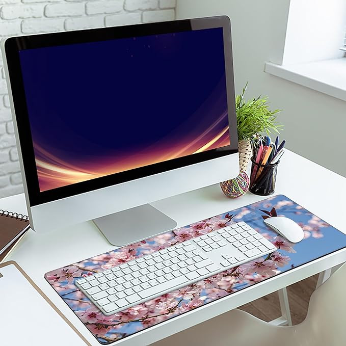 MIOAOSRT Desk Mat,Beautiful Blooming Flower Large Gaming Mouse Pad with Stitched Edges,Non-Slip Computer Mouse Pad for Desk,Extended XXL Keyboard and Mouse Pad 35.4x15.75 in