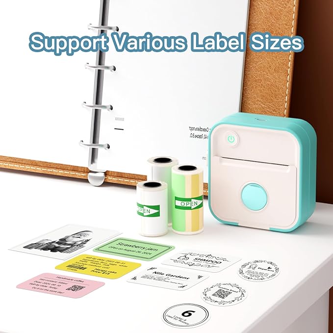 Label Maker Machine with Tape, Little Printer, Portable Thermal Printer Compatible with iOS & Android, Sticker Maker for School, Home, Office, Photos, Notes (Blue)