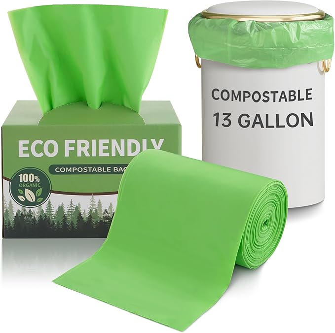 Eargardin 13 Gallon Trash Bags Compostable Compost Large Garbage Bag Extra Thick 1.1 Mil for Kitchen Bathroom BPI Certified 35 Counts, Green