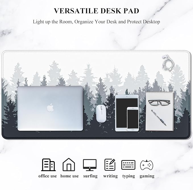Auhoahsil Large Mouse Pad, XXL Gaming Mousepad, Desk Mat for Desktop, Thick Rubber, Big & Long Size, Stitched Edges, Full Desk Pad for Laptop & Computer, Extended 31.5 x 11.8 in, Ink Misty Forest