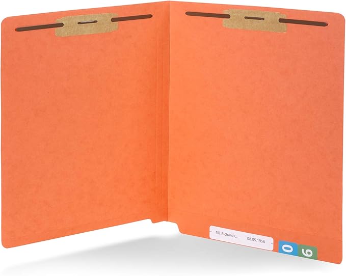 50 Orange End Tab Fastener File Folders - Reinforced Straight Cut Tab - Durable 2 Prongs Designed to Organize Standard Medical Files, Receipts, Office Reports, and More - Letter Size, Orange, 50 Pack