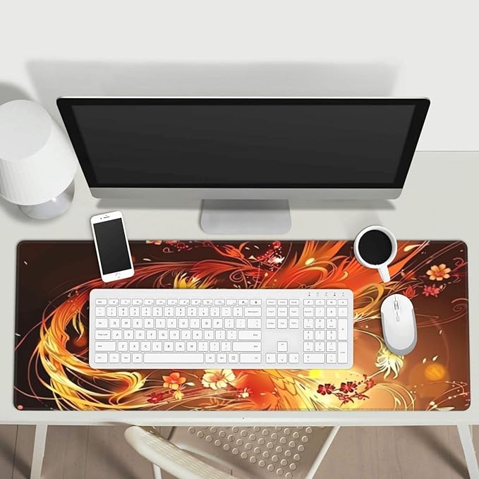 Gorgeous Phoenix Gaming Mouse Mat Extended Large XL Mouse Pad Desk Mat Non-Slip Rubber Mice Pads Stitched Edges for Office and Home,31.5 X 11.8 X 0.12 Inches