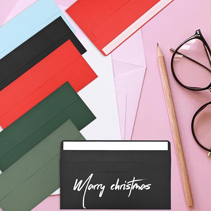 Business envelopes, green envelopes, standard self-sealing envelopes (personal and business), checks, letters, invoices (41/8x9/2 inches)