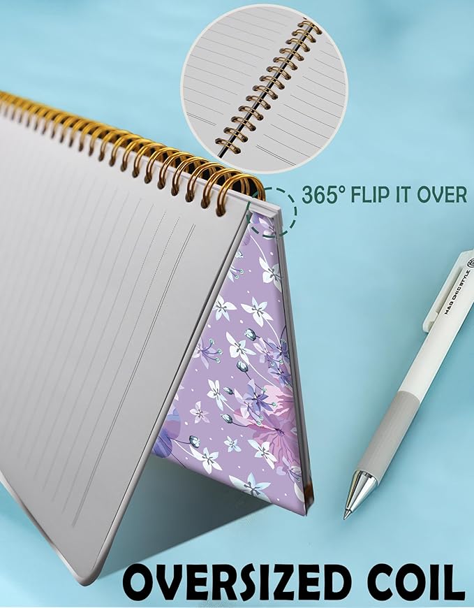 Spiral Journal Notebook for Women,A5 College Ruled Notebooks 6"x 8.4", 120 Pages Lined Journal with Premium Thick Paper,Perfect for School Office Home Gifts(purple ditsy floral)