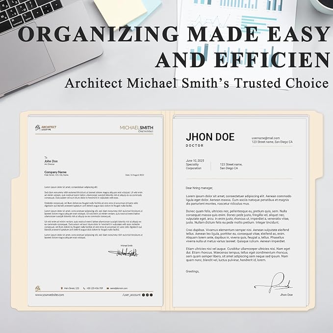 Manila Folders 8.5 x 11 | 1/3 Cut File Folders Letter Size | Manilla File Folders 8.5 x 11 Pack of 100 | Paper Folders for Documents, Business, School, Classroom and Office Supplies.