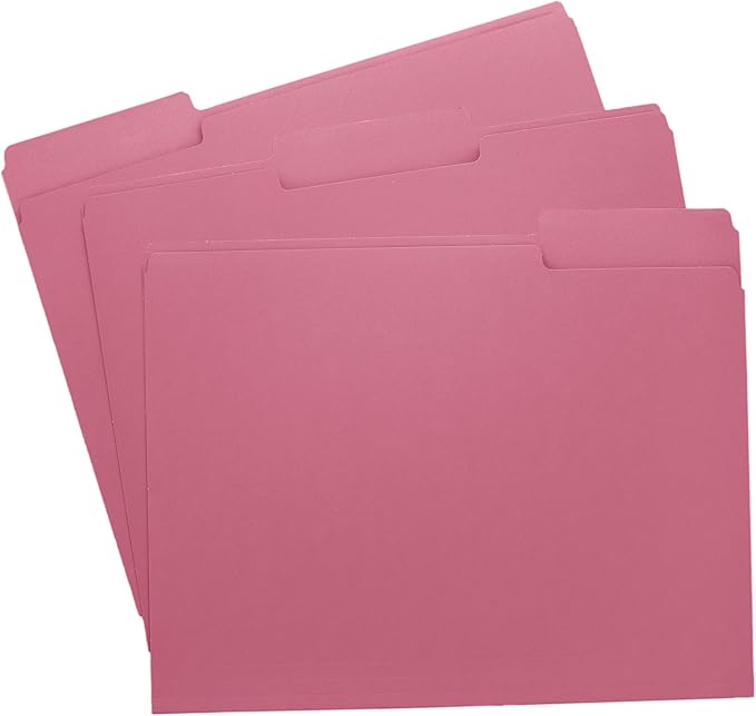 Pink File Folders, 1/3-Cut Tabs, Letter Size, 12-Pack – Durable Office Filing Folders for Documents, Papers, and Organization