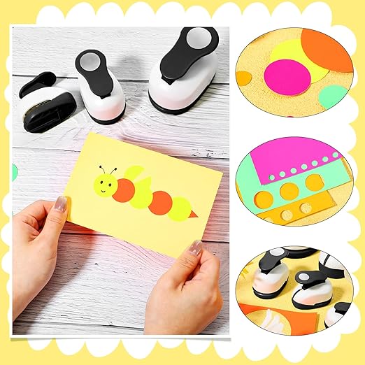 Chengu 6 Pcs Circle Punch Set 3in/2in/1.5in/1in/0.6in/0.3in Scrapbook Hole Punchers Crafting with 10 Sticker Paper Round Cutter Scrapbook for Office Supplies DIY Albums Photos