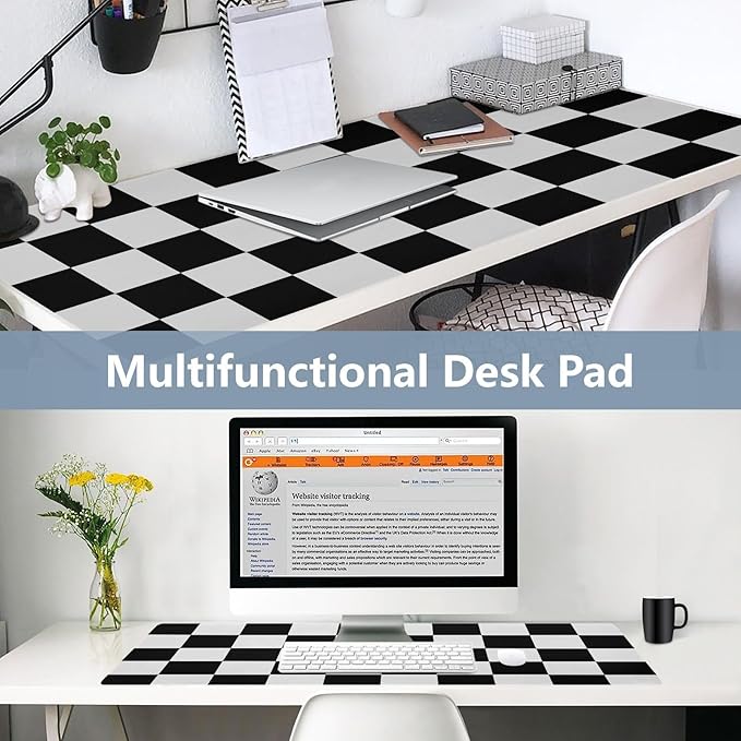 Mouse Pad Desk Mat Leather Desk Pad Large Gaming Desk Cover Protector Mat for Keyboard Computer Laptop Office Waterproof 47.2 x 23.6 Inch Checkered Black and White