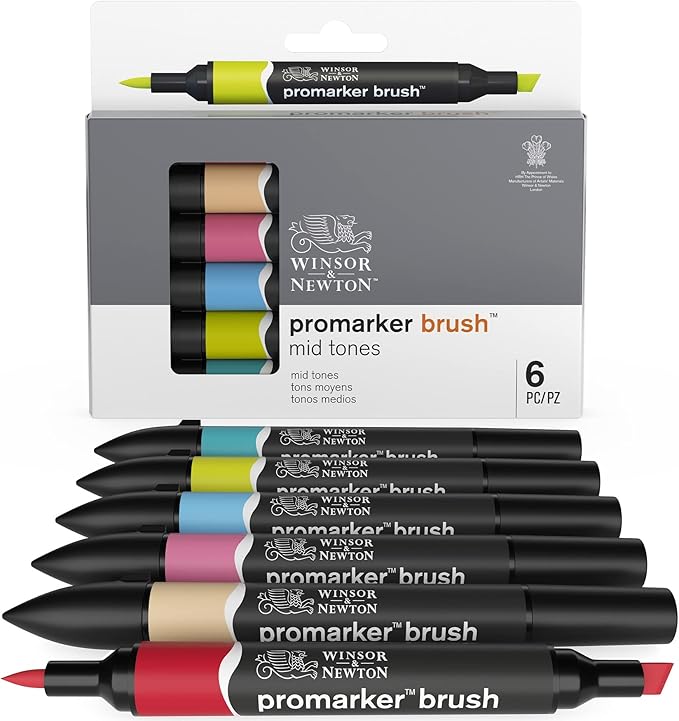 Winsor & Newton ProMarker Brush Set, 6 Count, Mid Tones