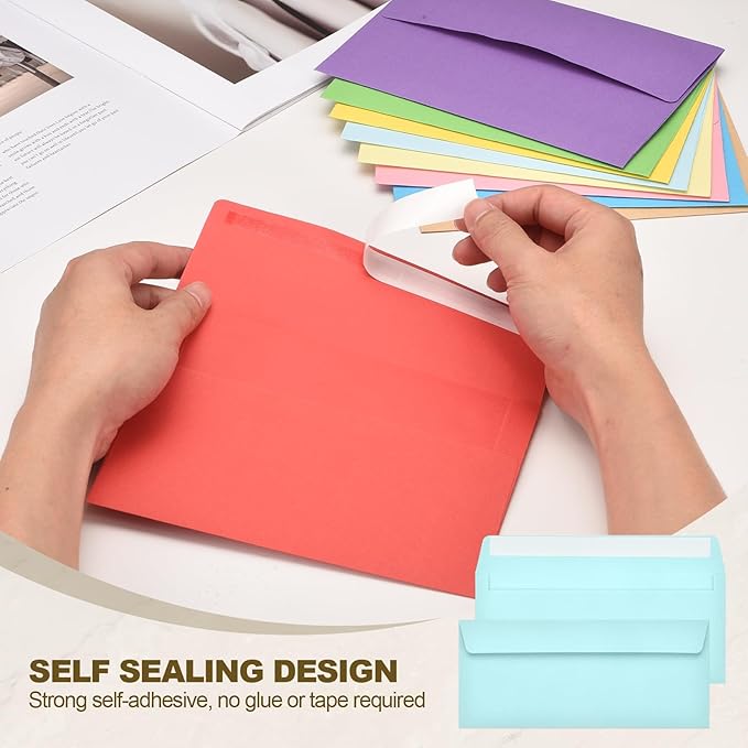 PATIKIL 100 Pack Light Blue #10 Business Envelopes, Colored Self Seal Letter Size Envelopes for Business Mailing Office Checks Invitation, 4-1/8 x 9-1/2 Inches