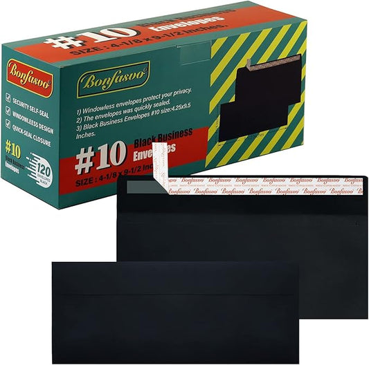 120 Pack #10 Black Security Envelopes 4-1/8 x 9-1/2 inches Self Seal Kraft Windowless Invisible Envelopes Super Strong Quick Seal Envelopes Security Tint Pattern Secure Mailing