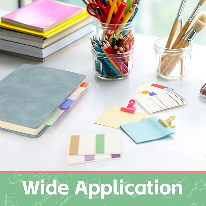 KICNIC Sticky Tabs 480 Pcs 2Inch, Pastel Book Tabs, Adhesive BOPP Page Tabs, Transparent Annotation Labels, Tabs for Notebooks, Small Markers for School, College, Office (12 Colors)