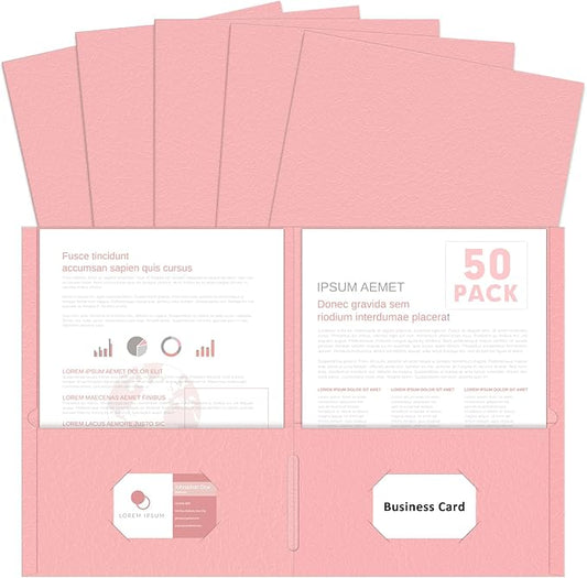 Two Pocket Folders, PANDRI 50 Pack 2 Pocket Folders, Letter Size Paper File Folder for School Office Home Business, Pink